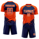 Custom Orange Navy-White Splash Color Block Sublimation Soccer Uniform Jersey