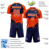 Custom Orange Navy-White Splash Color Block Sublimation Soccer Uniform Jersey