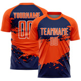 Custom Orange Navy-White Splash Color Block Sublimation Soccer Uniform Jersey
