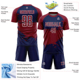 Custom Crimson Navy-White Splash Color Block Sublimation Soccer Uniform Jersey