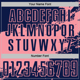 Custom Medium Pink-Navy Splash Color Block Sublimation Soccer Uniform Jersey
