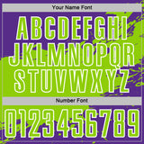 Custom Neon Green Purple-White Splash Color Block Sublimation Soccer Uniform Jersey