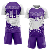 Custom White-Purple Splash Color Block Sublimation Soccer Uniform Jersey