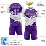 Custom White-Purple Splash Color Block Sublimation Soccer Uniform Jersey