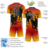 Custom Red Black Gold-White Gradient Splash Sublimation Soccer Uniform Jersey
