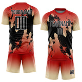 Custom Red Black Cream-White Gradient Splash Sublimation Soccer Uniform Jersey