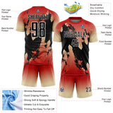 Custom Red Black Cream-White Gradient Splash Sublimation Soccer Uniform Jersey