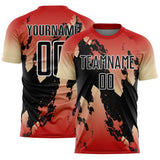 Custom Red Black Cream-White Gradient Splash Sublimation Soccer Uniform Jersey