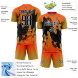 Custom Orange Black Old Gold-White Gradient Splash Sublimation Soccer Uniform Jersey