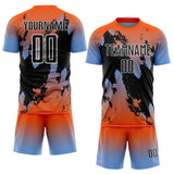 Custom Orange Black Powder Blue-White Gradient Splash Sublimation Soccer Uniform Jersey