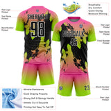Custom Pink Black Neon Green-White Gradient Splash Sublimation Soccer Uniform Jersey