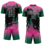 Custom Pink Black Kelly Green-White Gradient Splash Sublimation Soccer Uniform Jersey