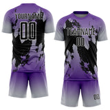 Custom Purple Black Gray-White Gradient Splash Sublimation Soccer Uniform Jersey