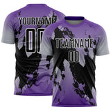 Custom Purple Black Gray-White Gradient Splash Sublimation Soccer Uniform Jersey