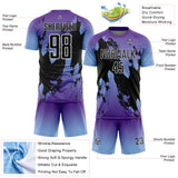 Custom Purple Black Light Blue-White Gradient Splash Sublimation Soccer Uniform Jersey