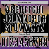 Custom Purple Black Old Gold-White Gradient Splash Sublimation Soccer Uniform Jersey