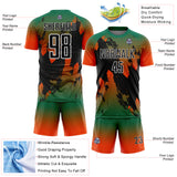 Custom Kelly Green Black Orange-White Gradient Splash Sublimation Soccer Uniform Jersey
