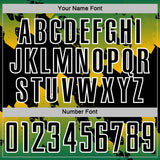 Custom Kelly Green Black Gold-White Gradient Splash Sublimation Soccer Uniform Jersey