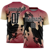Custom Crimson Black Cream-White Gradient Splash Sublimation Soccer Uniform Jersey