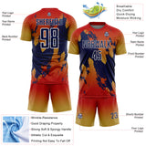 Custom Red Navy Old Gold-White Gradient Splash Sublimation Soccer Uniform Jersey