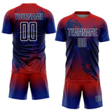 Custom Red Navy Royal-White Gradient Splash Sublimation Soccer Uniform Jersey