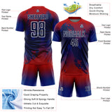 Custom Red Navy Royal-White Gradient Splash Sublimation Soccer Uniform Jersey