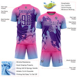 Custom Pink Purple Light Blue-White Gradient Splash Sublimation Soccer Uniform Jersey