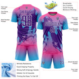 Custom Pink Purple Sky Blue-White Gradient Splash Sublimation Soccer Uniform Jersey