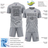 Custom Gray Black-White Digital Geometric Fragment Speckles Sublimation Soccer Uniform Jersey