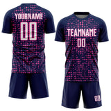 Custom Navy White-Pink Digital Geometric Fragment Speckles Sublimation Soccer Uniform Jersey