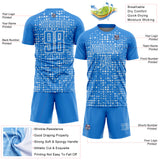 Custom Powder Blue White Digital Geometric Fragment Speckles Sublimation Soccer Uniform Jersey