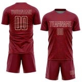 Custom Crimson Cream-Red Digital Geometric Fragment Speckles Sublimation Soccer Uniform Jersey