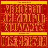 Custom Red Gold-Orange Digital Geometric Fragment Speckles Sublimation Soccer Uniform Jersey