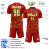 Custom Red White-Neon Green Digital Geometric Fragment Speckles Sublimation Soccer Uniform Jersey