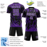 Custom Black Purple-White Splatter Torn Sharp Brush Stroke Sublimation Soccer Uniform Jersey