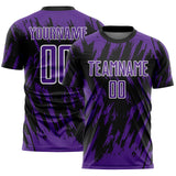 Custom Black Purple-White Splatter Torn Sharp Brush Stroke Sublimation Soccer Uniform Jersey