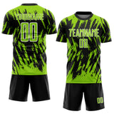 Custom Black Neon Green-White Splatter Torn Sharp Brush Stroke Sublimation Soccer Uniform Jersey