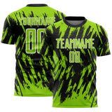 Custom Black Neon Green-White Splatter Torn Sharp Brush Stroke Sublimation Soccer Uniform Jersey