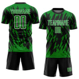 Custom Black Grass Green-White Splatter Torn Sharp Brush Stroke Sublimation Soccer Uniform Jersey