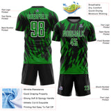 Custom Black Grass Green-White Splatter Torn Sharp Brush Stroke Sublimation Soccer Uniform Jersey