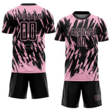 Custom Black-Light Pink Splatter Torn Sharp Brush Stroke Sublimation Soccer Uniform Jersey