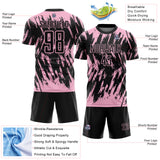 Custom Black-Light Pink Splatter Torn Sharp Brush Stroke Sublimation Soccer Uniform Jersey