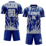 Custom Royal Gray-White Splatter Torn Sharp Brush Stroke Sublimation Soccer Uniform Jersey