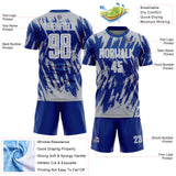 Custom Royal Gray-White Splatter Torn Sharp Brush Stroke Sublimation Soccer Uniform Jersey