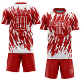 Custom Red-White Splatter Torn Sharp Brush Stroke Sublimation Soccer Uniform Jersey