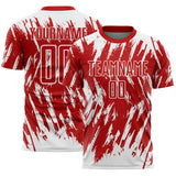 Custom Red-White Splatter Torn Sharp Brush Stroke Sublimation Soccer Uniform Jersey