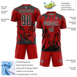 Custom Red Black-White Splatter Torn Sharp Brush Stroke Sublimation Soccer Uniform Jersey