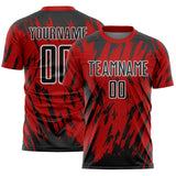 Custom Red Black-White Splatter Torn Sharp Brush Stroke Sublimation Soccer Uniform Jersey