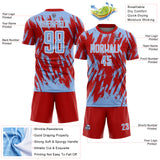 Custom Red Light Blue-White Splatter Torn Sharp Brush Stroke Sublimation Soccer Uniform Jersey