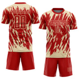Custom Red-Cream Splatter Torn Sharp Brush Stroke Sublimation Soccer Uniform Jersey